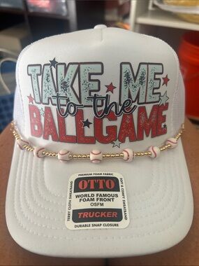 OTTO White Trucker Hat with Red and Aqua 'Take Me to the Ball Game' Graphic